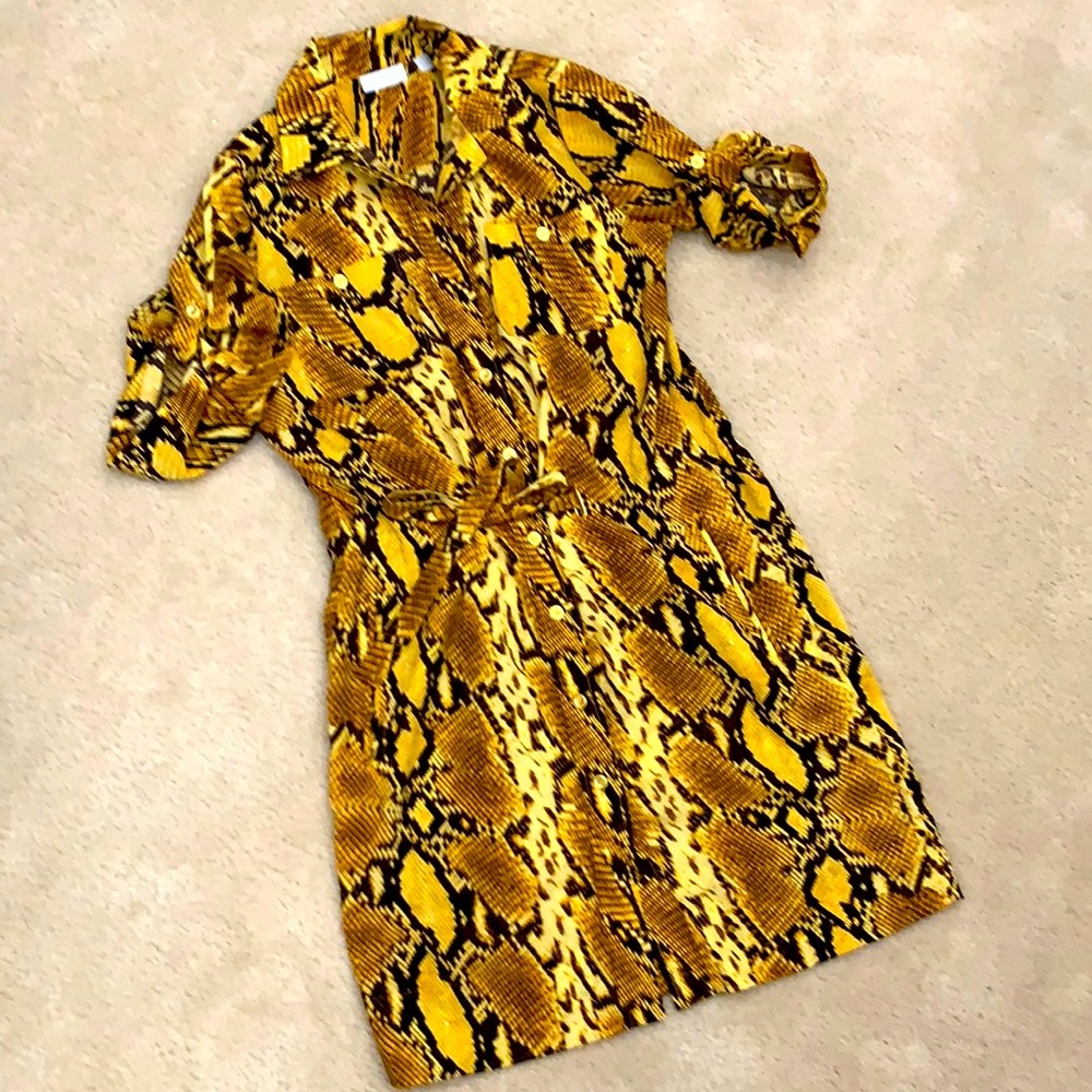 New York & company yellow black snake print dress